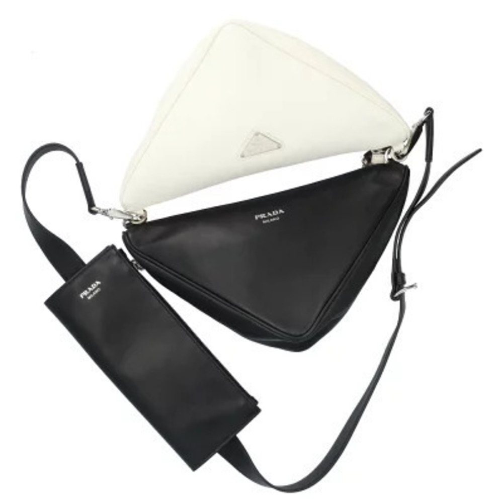 Prada Triangle Double Shoulder Bag Saffiano Leather Black - Picture 11 of 11
